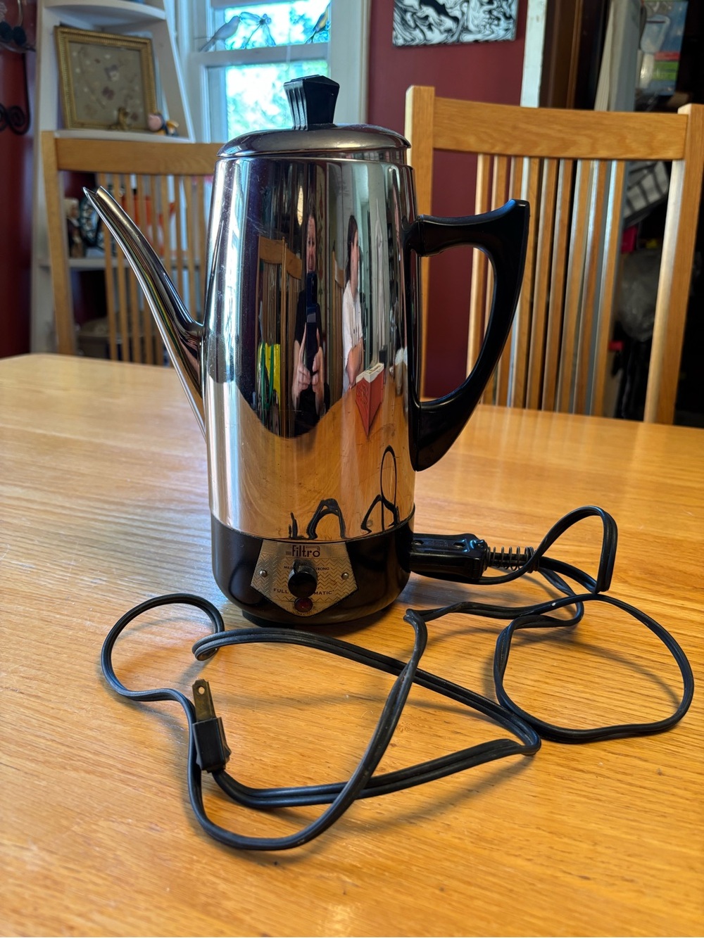 Filtro Electric Chrome Coffee Percolator Model 51 (9-Cup) - COMPLETE & WORKS